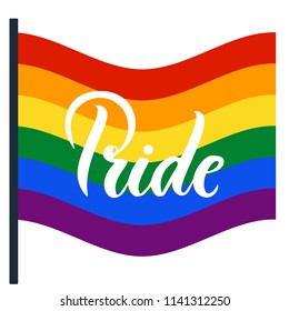 Pride Handwritten lettering with the flag of the LGBT community.