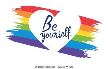 Pride Heart mit handgezeichnet Text sein Sie LGBT-Menschen auf weißem Hintergrund. LGBT-Pride-Symbol.  Vektorgrafik- und Stockillustrationsdateien EPS, Poster, Grußkarte, T-Shitr.     