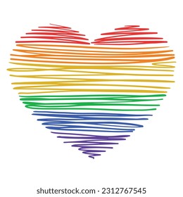 Pride Heart Handdrawn Brush strokes in rainbow colors 