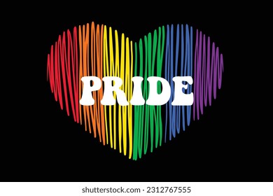 Pride Heart Handdrawn With Pride written on it. Brush strokes in rainbow colors 