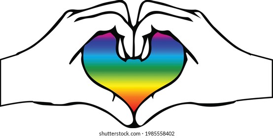 pride heart with hands in shape of heart and pride color, love, bisexual, transgender, lesbian, gay