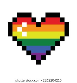 Pride heart icon in 8 bit style. Pixel heart icon. Pride icon.