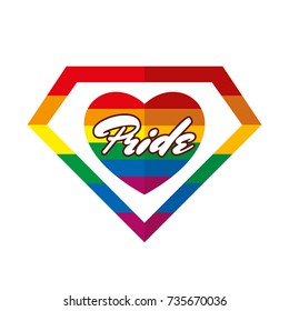 Pride in heart Lettering LGBT rainbow symbol Vector illustration