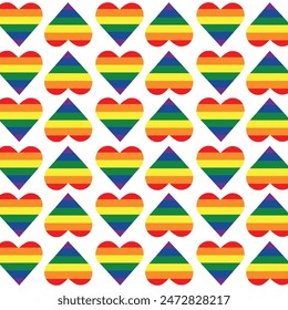 Pride heart pattern background with LGBTQ Pride Colors, pride month celebration , seamless pattern background with heart element.