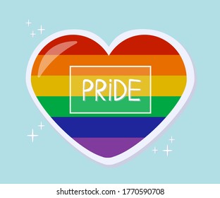 Pride Heart Sticker. LGBT Pride Month in June. Lesbians, gays, bisexuals, transgender people. LGBT flag. Human rights and tolerance. Poster, postcard, banner and background. Vector stock illustration