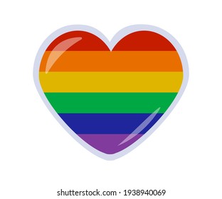 Sticker del corazón del orgullo. Mes del Orgullo LGBT en junio. Lesbianas, gays, bisexuales, transexuales. Bandera LGBT. Derechos humanos y tolerancia. Cartel, postal, banner y fondo. Ilustración de material vectorial