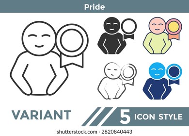 Pride icon representing confidence, achievement, success, self-esteem, personal growth, and accomplishment. Line, Filled, Color, Hand drawn style.