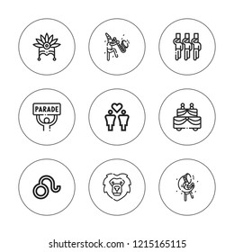 Pride icon set. collection of 9 outline pride icons with headdress, lion, leo, parade icons. editable icons.