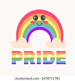 Pride kawaii background with flag. LGBTQ pride