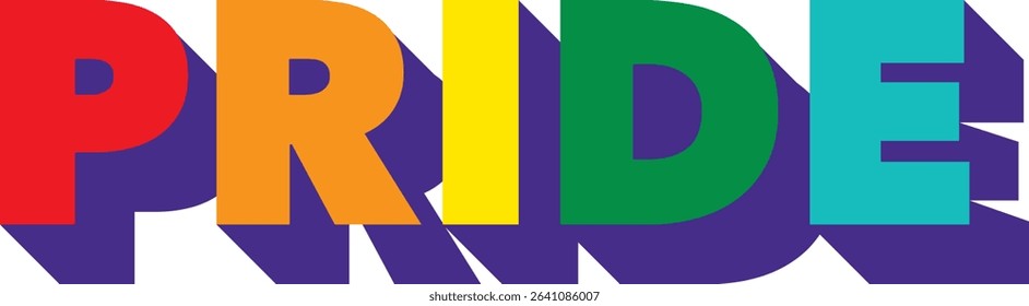 PRIDE letter words, the letter colors red orange yellow green and turquoise.