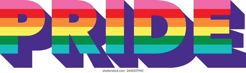 PRIDE letter words, the letter includes the colors hot pink red orange yellow green turquoise indigo and violet.