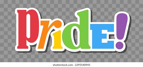 Pride lettering with rainbow flag colors. Different style letters forming the Pride word.