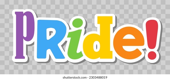 Pride lettering with rainbow flag colors. Different style letters forming the Pride word.