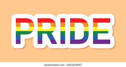 Letras del orgullo en colores de la bandera del arco iris, comunidad gay, mes del orgullo, pegatina de Vector colorida