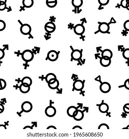 Orgullo LGBT Género Seamless patrón con orientación de ícono. Superficie de diseño de vectores Señal de identidad sexual humana aislada en fondo blanco.