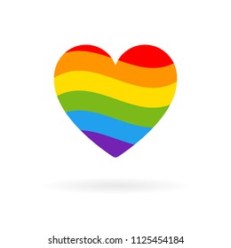 Pride LGBT Heart Icon, Lesbian Gay Bisexual Transgender Concept Love Symbol. Wave Flag Color Rainbow Vector Flat Design Signs. Colored Stripes.