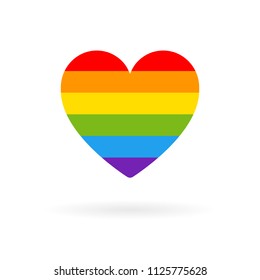 Pride LGBT heart vector icon, Lesbian gay bisexual transgender concept love symbol. Flag Color rainbow flat design sign isolated on white. Colored horizontal stripes