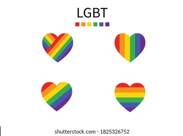 Pride LGBT heart vector icon set, Collection of the Color rainbow flag. Flat design signs isolated on white background