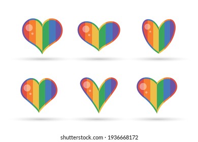 Orgullo LGBT conjunto de ícono vector del corazón, bandera del corazón arcoiris. Ilustración vectorial aislada.
