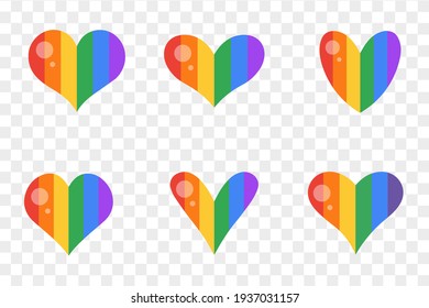 Pride LGBT Heart Vector Icon Set, Rainbow Heart Flag. Vector Illustration On Transparent Background.