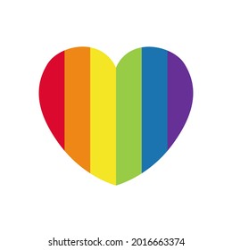 Pride LGBT heart vector icon. Lesbian gay bisexual and transgender community concept. Flat design symbol isolated on white background. LGBTQ movement element raindow colored for banner, card, poster