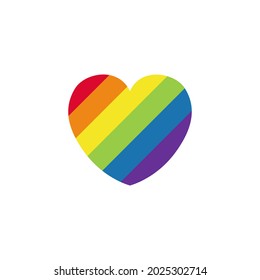 Pride LGBT heart vector icon. Lesbian gay bisexual and transgender community concept. Flat design symbol isolated on white background. LGBTQ movement element raindow colored for banner, card, poster