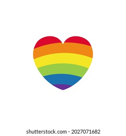 Pride LGBT heart vector icon. Lesbian gay bisexual and transgender community concept. Flat design symbol isolated on white background. LGBTQ movement element raindow colored for banner, card, poster