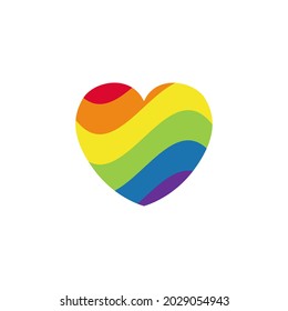 Pride LGBT heart vector icon. Lesbian gay bisexual and transgender community concept. Flat design symbol isolated on white background. LGBTQ movement element raindow colored for banner, card, poster