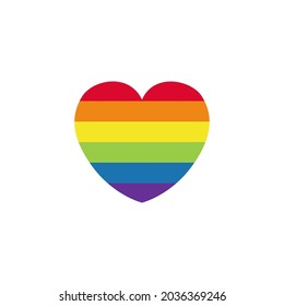 Pride LGBT heart vector icon. Lesbian gay bisexual and transgender community concept. Flat design symbol isolated on white background. LGBTQ movement element rainbow colored for banner, card, poster