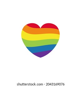 Pride LGBT heart vector icon. Lesbian gay bisexual and transgender community concept. Flat design symbol isolated on white background. LGBTQ movement element raindow colored for banner, card, poster
