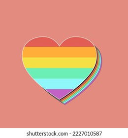 Orgullo icono del vector del corazón LGBT, símbolo de amor del concepto lesbiana gay bisexual transgénero. Bandera del arco iris de color. Paneles planos de diseño hipster aislados en un fondo blanco. Post en medios sociales para blogger, historia
