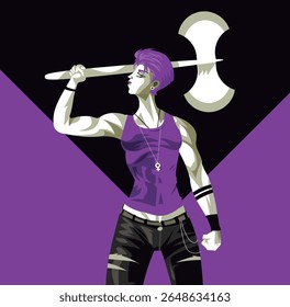 pride lgbt lesbian axe flag and woman
