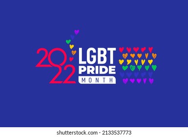 Pride LGBT Month in June. Vector 2022 logo lesbian Gay Bisexual Transgender. Celebrated annually. Flag rainbow love concept. Human rights and tolerance. Poster illustration card, banner and background