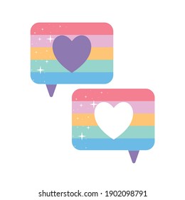 pride lgbtq color message bubbles with a heart in the middle of it vector illustration design