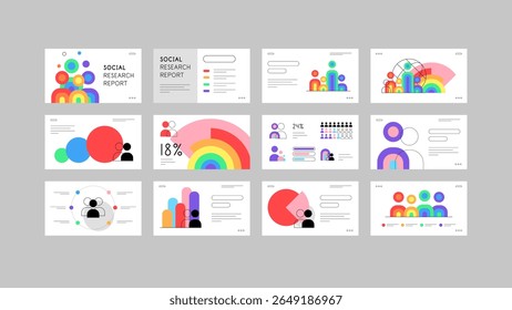 Pride and LGBTQ+. Community research and statistics. Report slides set with abstract graphs. Infographics set. Flat graphics. Vector file.