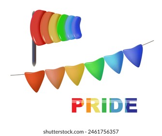 Pride LGBTQ flags set 3d style Vector illustration