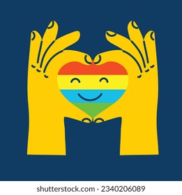 Pride LGBTQ icon illustration of related symbols set in rainbow colors: Pride Flag, Heart, Peace, Rainbow, Love, Support, Freedom Symbols. Gay Pride Month. Flat design isolated