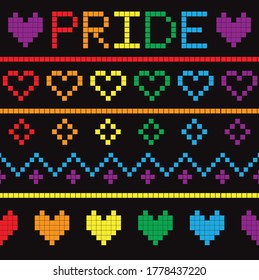 pride LGBTQ seamless knitted pattern, rainbow color pattern,  Peace, Pride Month, sweater pattern, fairisle, hearts knitted pattern