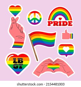 Pride LGBTQ sticker  set, Gay Pride Month, rainbow colors, Flat design signs isolated