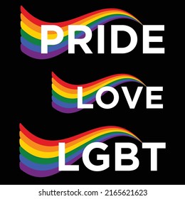 Pride Love LGBT Pride Rainbow set of 3 T-shirt Design Typography Vector Illustration Design Can Print on t-shirt Poster banners Pride month