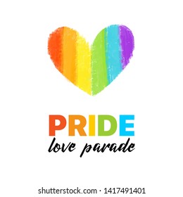 Pride love parade with big rainbow heart. Gay pride. Pride Month. Love, freedom, support, peace symbol
