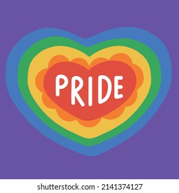 Pride Love Rainbow Lettering. Colorful Heart Celebration Pride Month