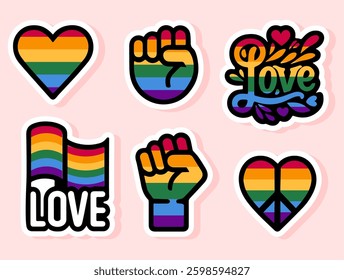 Pride and Love vibrant LGBTQ+ Vector Sticker Collection 