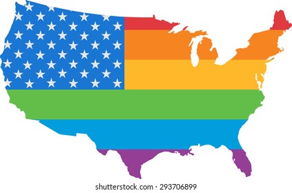Pride Map and Flag of The United States of America  