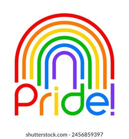 "Pride!" minimal typography design with rainbow.