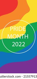 Pride mont 2022 logo card with flags. Banner Love Is Love. Colorful rainbow on a white background. Vector social media template