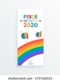 Pride Month 2020 vector social media story template with the LGBT rainbow as a symbol of LGBT community. Recognising the influence LGBT people have around the world. Equality and diversity.