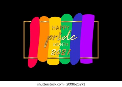 Logo del mes del orgullo 2021 con bandera arcoiris. Símbolo del Orgullo Banner con corazón, LGBT, minorías sexuales, gays y lesbianas. El amor de fondo es amor. Signo de diseñador de plantillas, icono arco iris colorido aislado 
