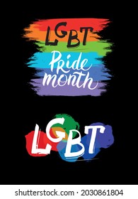 Pride month 2021 logo with rainbow flag. Pride symbol, LGBT, sexual minorities, gays and lesbians.Template designer sign, icon colorful brush strockes rainbow.