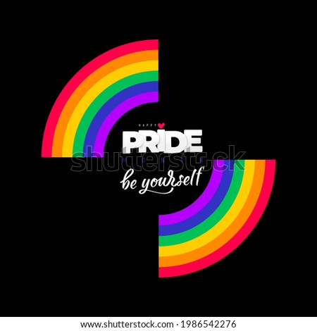 Pride month 2021 poster design with line colorful rainbow text. LGBT Pride for Lesbian Gay Bisexual and Transgender Design Element. Vector illustration. Isolated on black background.